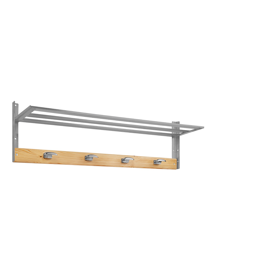 [048875] Colgador de madera pino para fijar a pared con 4 ganchos y repisa - Dim.: 1000 mm - Madera