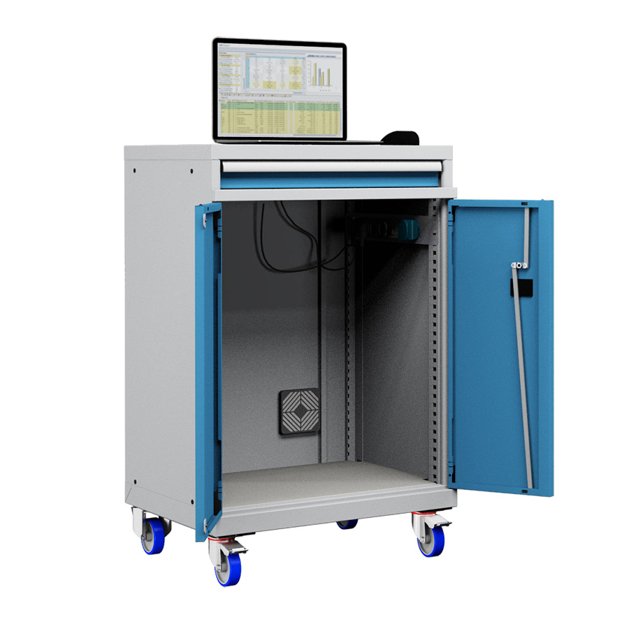 [048910] Armario para ordenador portátil con ruedas - Dim.: 717x595x1128h mm - Gris ral 7035 y azul ral 5012