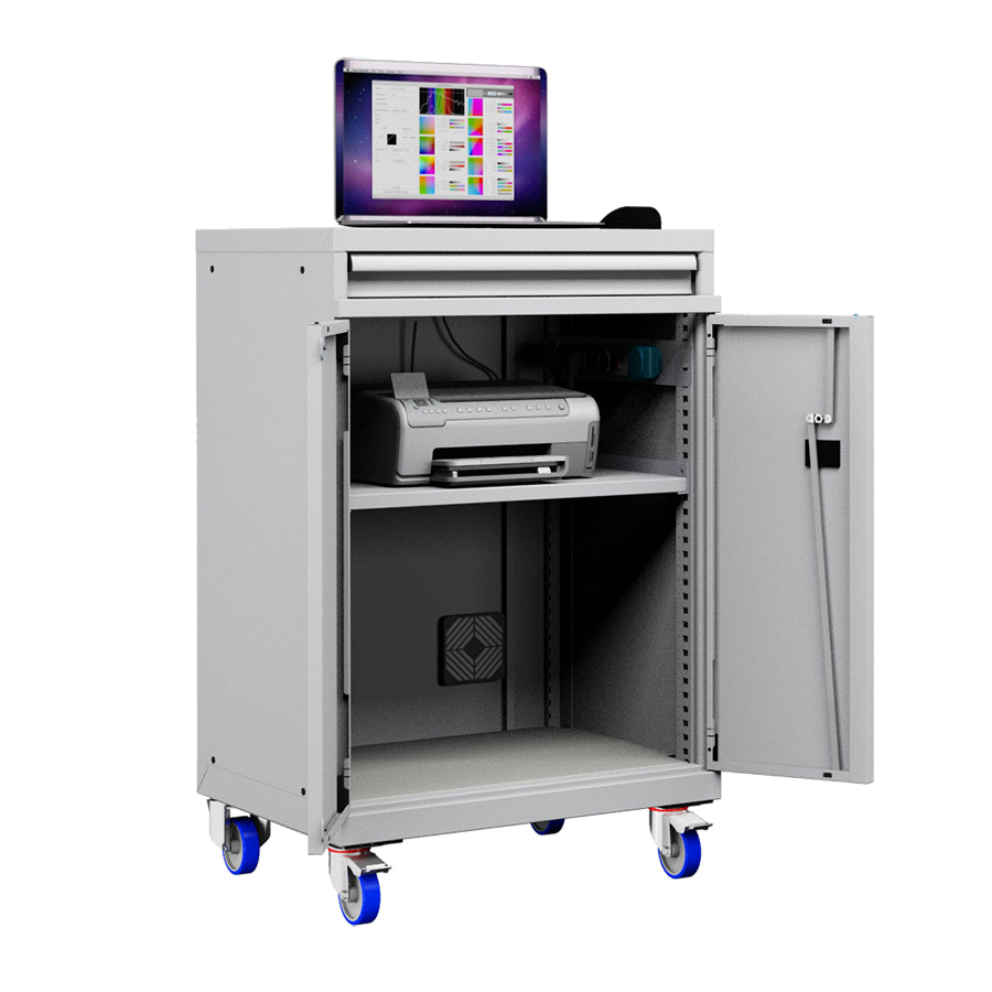 [048913] Armario para ordenador portátil con ruedas y estante inferior - Dim.: 717x595x1128h mm - Gris ral 7035