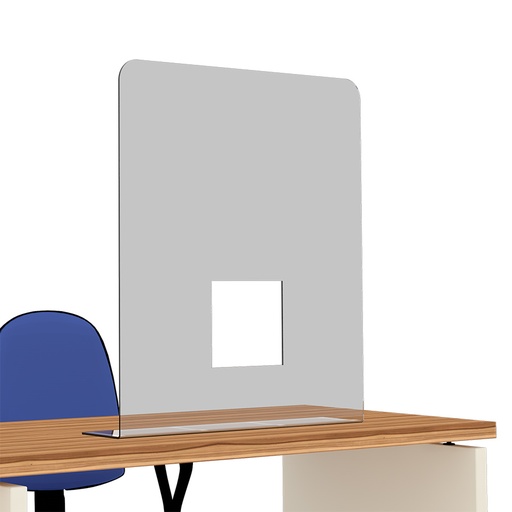 [049085] Mampara transparente de protección para mostrador con ventanilla - Dim.: 750x150x850h mm - Plástico transparente