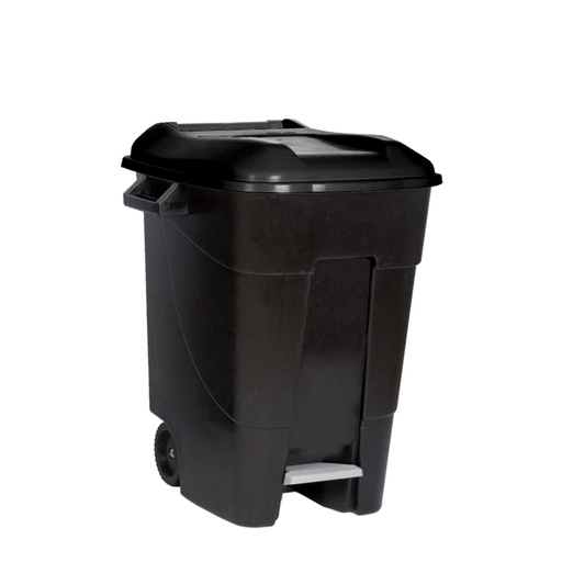 [049097] Basurera plástica de 100 lts. con ruedas y tapa de apertura mediante pedal - Dim.: 460x568x770h mm - Negro / negro