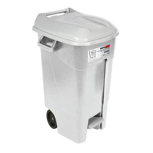 [049105] Basurera plástica de 120 lts. con ruedas y tapa de apertura mediante pedal - Dim.: 600x568x886h mm - Gris