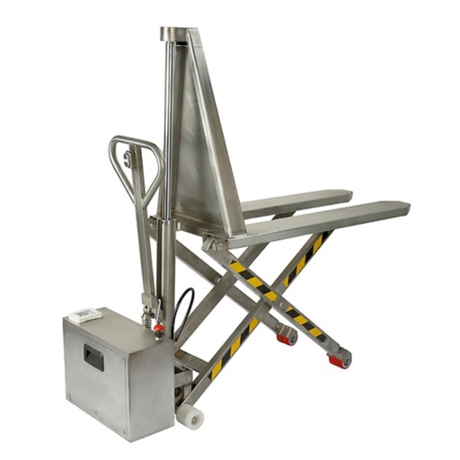 [049200] Transpaleta de pantógrafo de movimiento manual y elevación eléctrica de acero inoxidable - Dim. palas: 1150x540 mm - Inoxidable