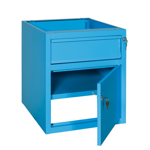 [049314] Cajonera metálica con un cajón y puerta para de banco de trabajo - Dim.: 505x620x600h mm - Azul ral 5015