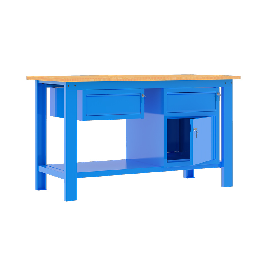 [049330] Banco de trabajo desmontable con encimera de madera de haya - Dim.: 1500x750x877h mm - Azul ral 5015