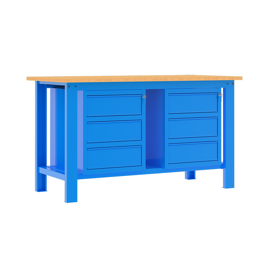 [049332] Banco de trabajo desmontable con encimera de madera de haya - Dim.: 1500x750x877h mm - Azul ral 5015