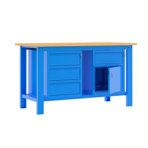 [049334] Banco de trabajo desmontable con encimera de madera de haya - Dim.: 1500x750x877h mm - Azul ral 5015
