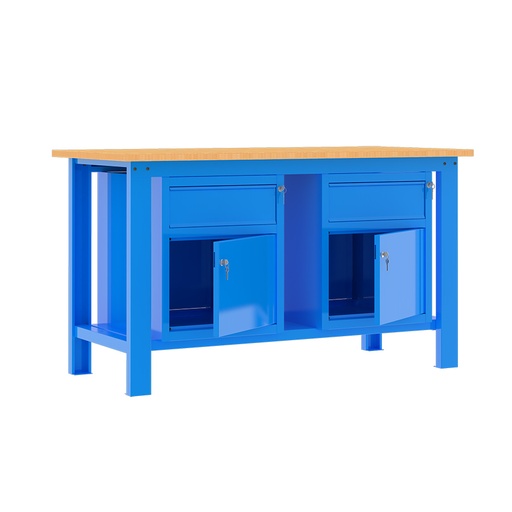 [049336] Banco de trabajo desmontable con encimera de madera de haya - Dim.: 1500x750x877h mm - Azul ral 5015