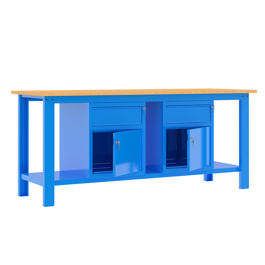 [049362] Banco de trabajo desmontable con encimera de madera - Dim.: 2000x700x877h mm - Azul ral 5015