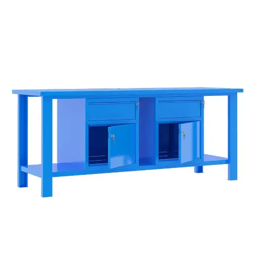 [049363] Banco de trabajo desmontable con encimera de acero - Dim.: 2000x700x860h mm - Azul ral 5015