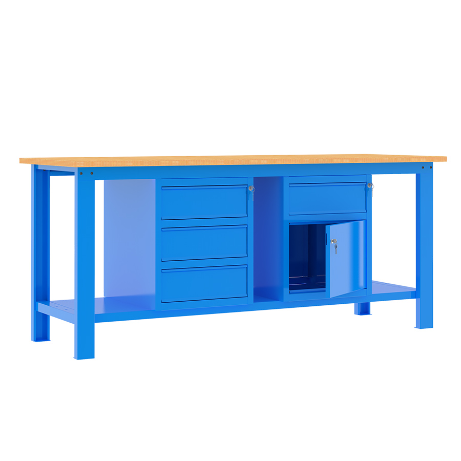 [049369] Banco de trabajo desmontable con encimera de madera de haya - Dim.: 2000x750x877h mm - Azul ral 5015