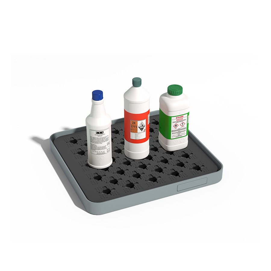 [049373] Cubeta colectora plástica de 5 lts. de capacidad para recipientes pequeños con rejilla - Dim.: 445x415x45h mm - Gris