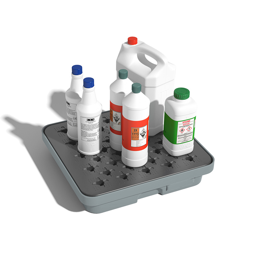 [049381] Cubeta colectora plástica de 10 lts. de capacidad para recipientes pequeños con rejilla - Dim.: 445x415x90h mm - Griis