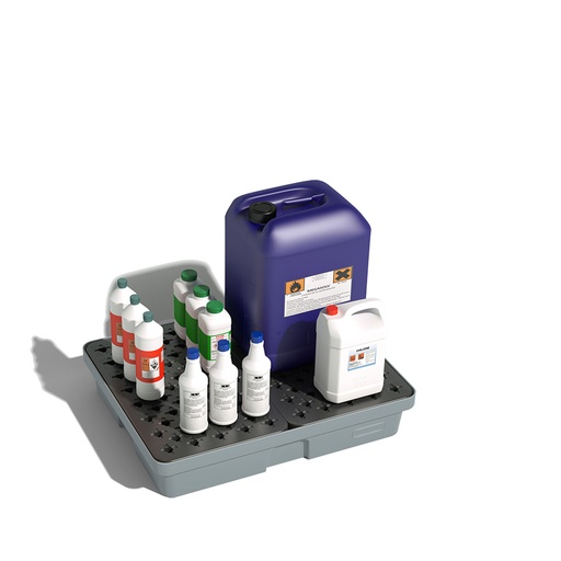 [049399] Cubeta colectora plástica de 60 lts. de capacidad para botellas y garrafas con rejilla - Dim.: 805x640x150h mm - Gris