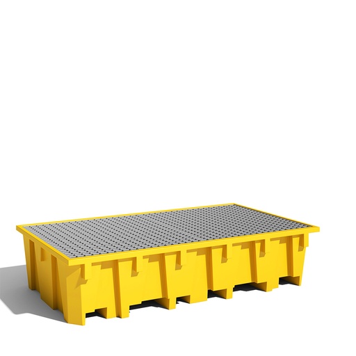 [049457] Cubeto de retención de polietileno para estantería de paletización con rejilla metálica Cap.: 1330 lts - Dim.: 2680x1300x575h mm - Amarillo