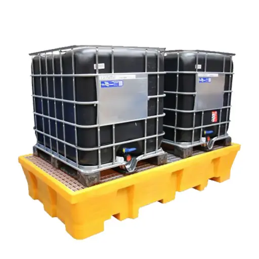[049485] Cubeto de retención de plástico con rejilla metálica - Cap.: 1050 lts. - Dim.: 2500x1300x490h mm - Amarillo