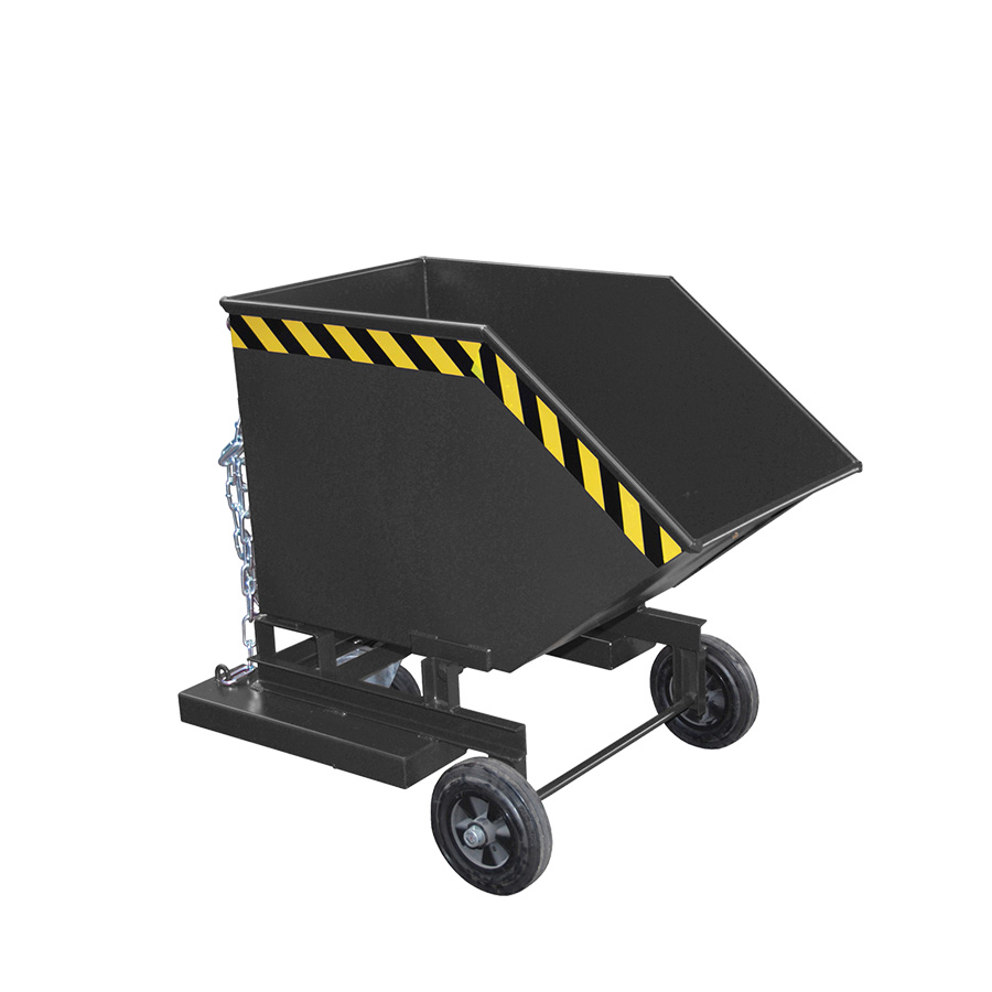 [049592] Contenedor basculante manual con ruedas y guías para carretilla - Capacidad 0,25 m³ - Dim.: 1120x820x990 mm - Negro ral 7021