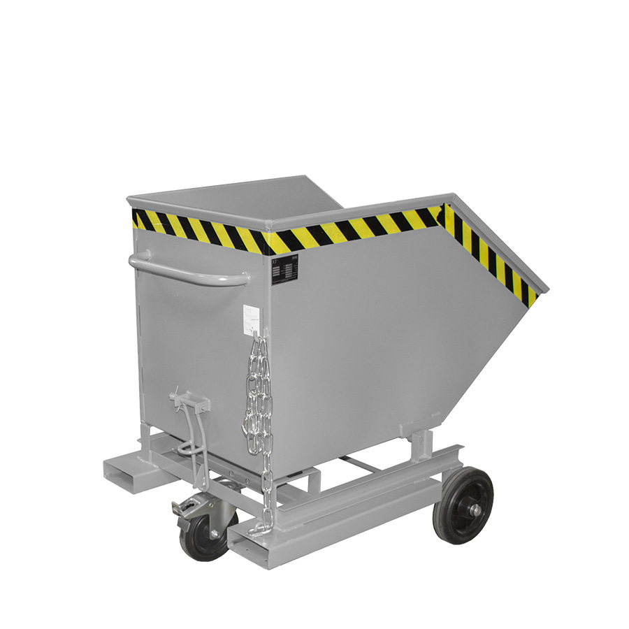 [049596] Contenedor basculante manual con ruedas y guías para carretilla - Capacidad 0,4 m³ - Dim.: 1330x900x1090 mm - gris ral 7005