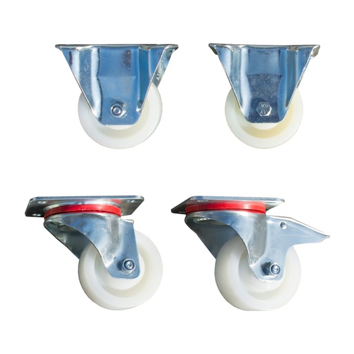 [049716] Juego de 4 ruedas de poliamida de Ø100x30 mm, 2 giratorias y 2 fijas (1 con freno)