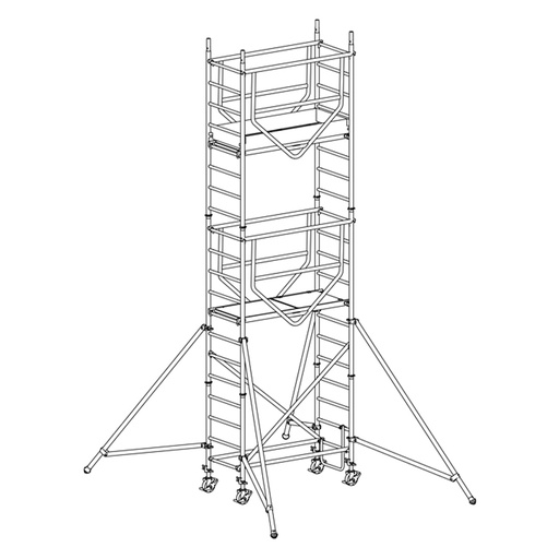 [049854] Andamio de aluminio de seguridad con estabilizadores y 2 plataformas - Dim.: 1665x695x5490h mm - Aluminio