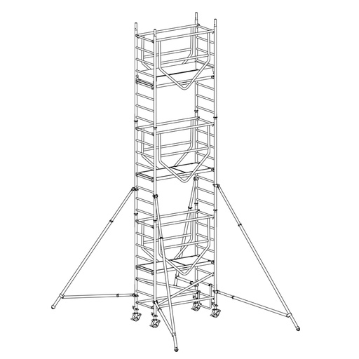 [049855] Andamio de aluminio de seguridad con estabilizadores y 3 plataformas - Dim.: 1665x695x6490h mm - Aluminio
