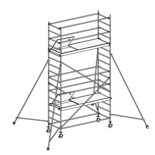 [049872] Andamio de aluminio de seguridad con estabilizadores y con 2 plataformas - Dim.: 1985x735x4490h mm - Aluminio