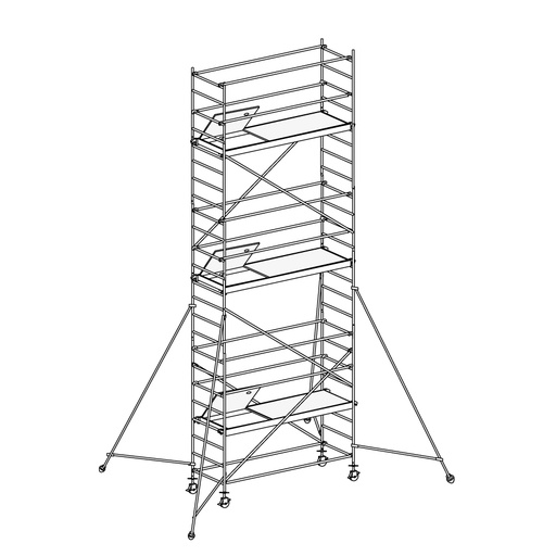 [049874] Andamio de aluminio de seguridad con estabilizadores y con 3 plataformas - Dim.: 1985x735x6490h mm - Aluminio
