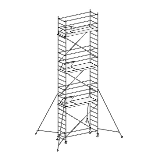 [049875] Andamio de aluminio de seguridad con estabilizadores y con 3 plataformas - Dim.: 1985x735x7490h mm - Aluminio