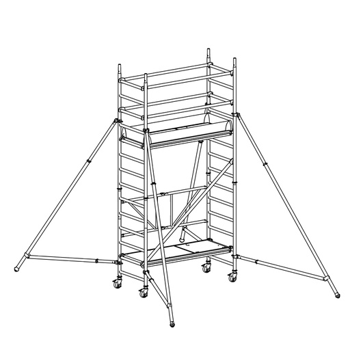 [049879] Andamio de aluminio plegable con estabilizadores y con 2 plataformas - Dim.: 1985x735x3800h mm - Aluminio