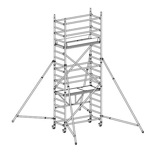 [049880] Andamio de aluminio plegable con estabilizadores y con 2 plataformas - Dim.: 1985x735x4800h mm - Aluminio