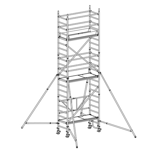 [049881] Andamio de aluminio plegable con estabilizadores y con 3 plataformas - Dim.: 1985x735x5990h mm - Aluminio