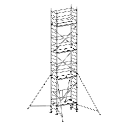 [049883] Andamio de aluminio plegable con estabilizadores y con 3 plataformas - Dim.: 1985x735x7990h mm - Aluminio