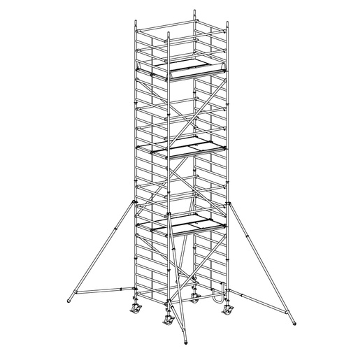 [049890] Andamio móvil modular con estabilizadores y 3 plataformas - Dim.: 1985x1385x7640h mm - Aluminio