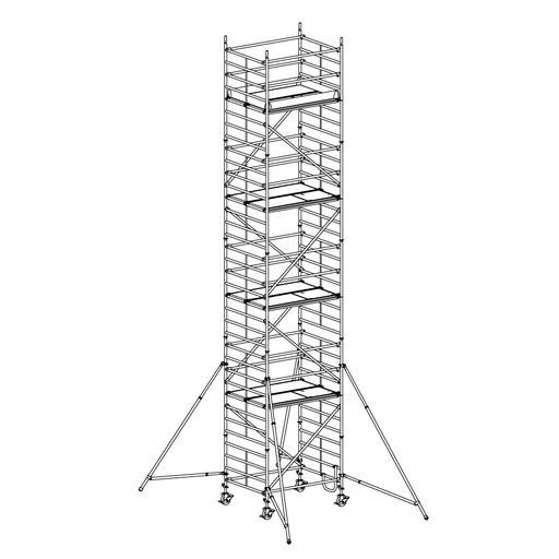 [049892] Andamio móvil modular con estabilizadores y 4 plataformas - Dim.: 1985x1385x9640h mm - Aluminio