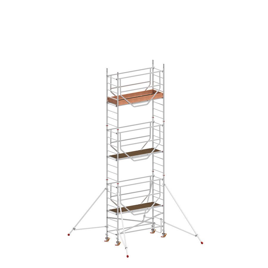 [049902] Andamio de aluminio de seguridad con estabilizadores y con 3 plataformas - Dim.: 2165x705x6490h mm - Aluminio