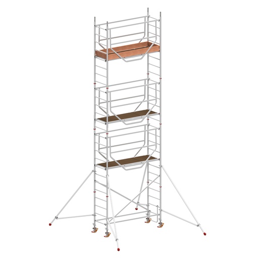 [049903] Andamio de aluminio de seguridad con estabilizadores y con 3 plataformas - Dim.: 2165x705x7490h mm - Aluminio