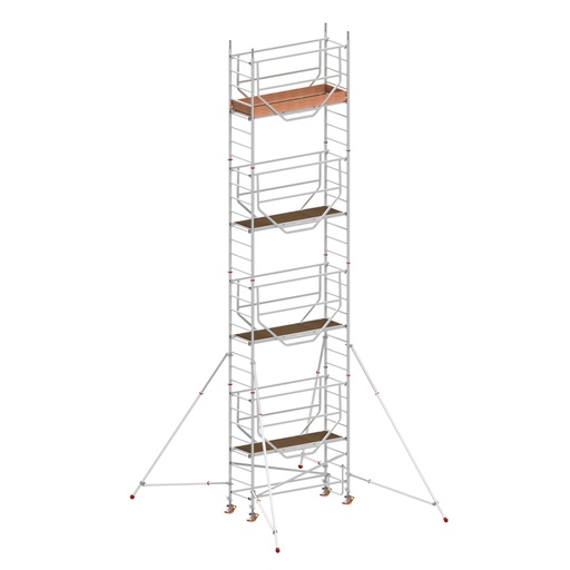 [049904] Andamio de aluminio de seguridad con estabilizadores y con 4 plataformas - Dim.: 2165x705x8490h mm - Aluminio