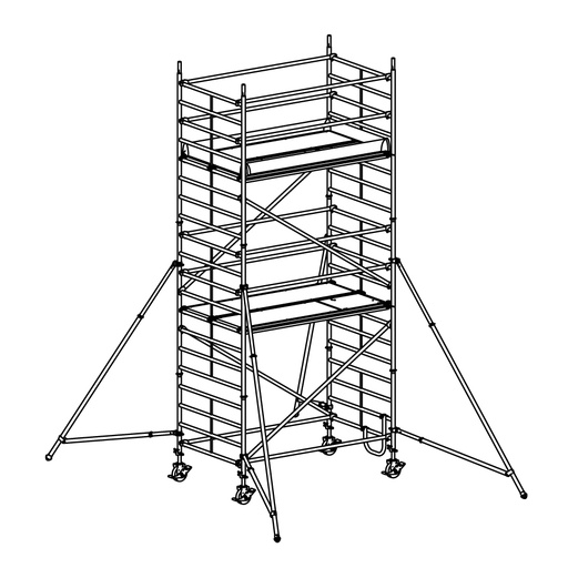 [049925] Andamio móvil modular con estabilizadores y 2 plataformas - Dim.: 2548x1385x3640h mm - Aluminio