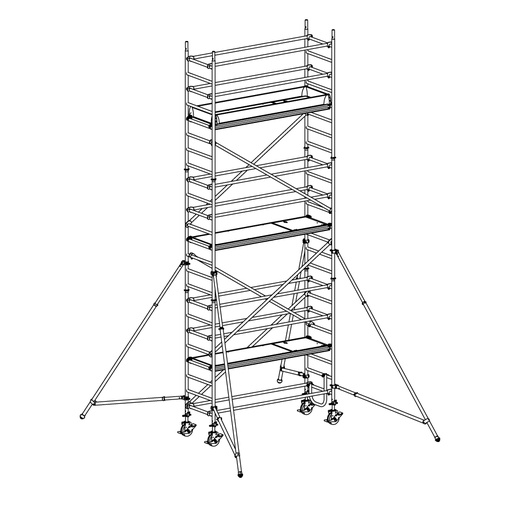 [049937] Andamio móvil modular con estabilizadores y 3 plataformas - Dim.: 3048x748x6640h mm - Aluminio
