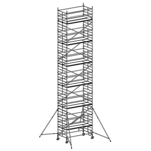 [049954] Andamio móvil modular con estabilizadores y 6 plataformas - Dim.: 3048x1398x12640h mm - Aluminio
