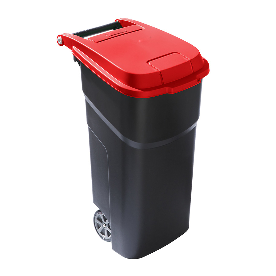 [050006] Basurera para interior de 100 lts de capacidad con tapa - Dim.: 590x510x920h mm - Negro y rojo