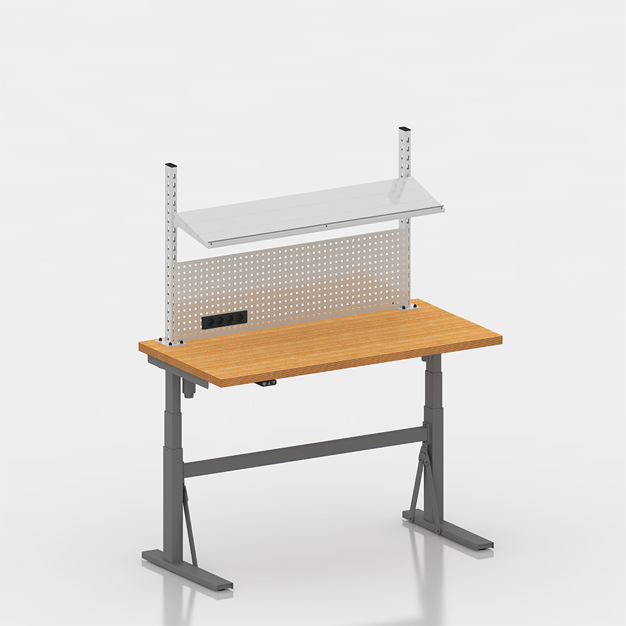 [050018] Estación de trabajo con encimera regulable en altura eléctricamente - Dim.: 1500x750x690/1160h mm - Gris ral 7037 y gris ral 7035