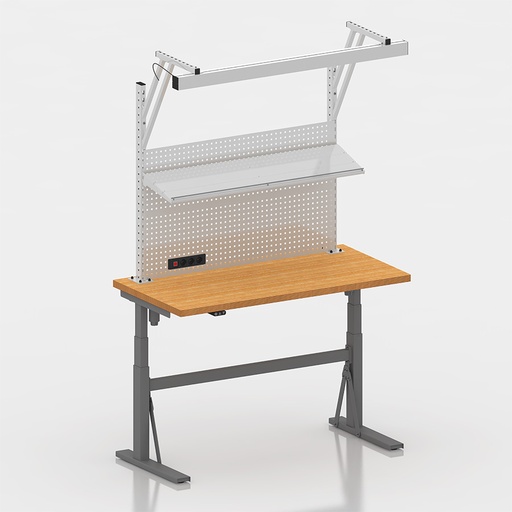 [050019] Estación de trabajo con encimera regulable en altura eléctricamente - Dim.: 1500x750x690/1160h mm - Gris ral 7037 y gris ral 7035