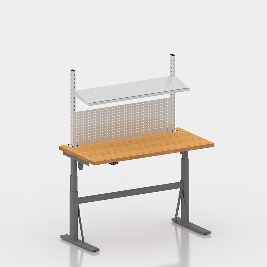 [050020] Estación de trabajo con encimera regulable en altura eléctricamente - Dim.: 1500x750x690/1160h mm - Gris ral 7037 y gris ral 7035