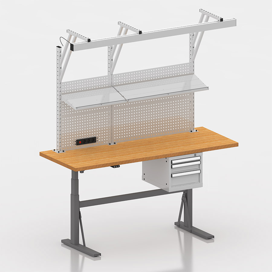 [050024] Estación de trabajo con encimera regulable en altura eléctricamente - Dim.: 2000x750x690/1160h mm - Gris ral 7037 y gris ral 7035