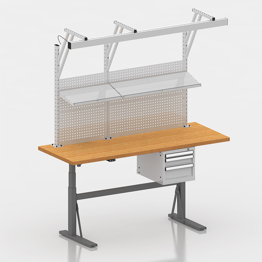 [050026] Estación de trabajo con encimera regulable en altura eléctricamente - Dim.: 2000x750x690/1160h mm - Gris ral 7037 y gris ral 7035