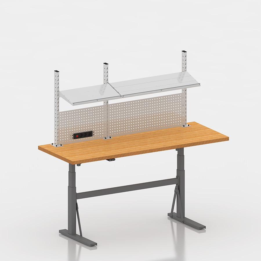 [050028] Estación de trabajo con encimera regulable en altura eléctricamente - Dim.: 2000x750x690/1160h mm - Gris ral 7037 y gris ral 7035