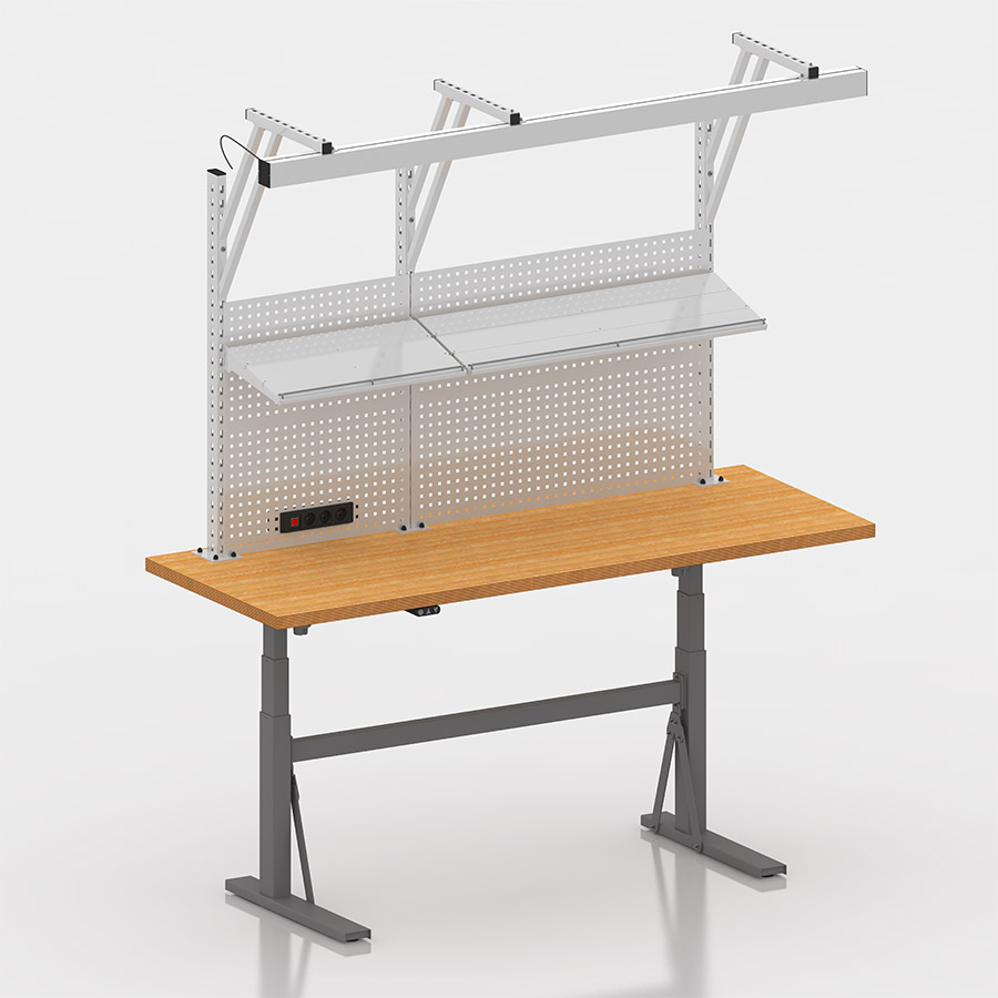 [050029] Estación de trabajo con encimera regulable en altura eléctricamente - Dim.: 2000x750x690/1160h mm - Gris ral 7037 y gris ral 7035
