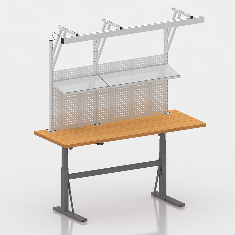[050031] Estación de trabajo con encimera regulable en altura eléctricamente - Dim.: 2000x750x690/1160h mm - Gris ral 7037 y gris ral 7035