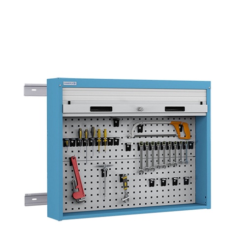 [050094] Armario metálico con persiana y paneles interiores perforados para herramientas - Dim.: 952x210x810h mm - Azul ral 5012 y gris ral 7035